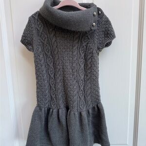 Janie & Jack 3T Girls Gray Cable Knit Short Sleeve Sweater Dress w Cowl Neck